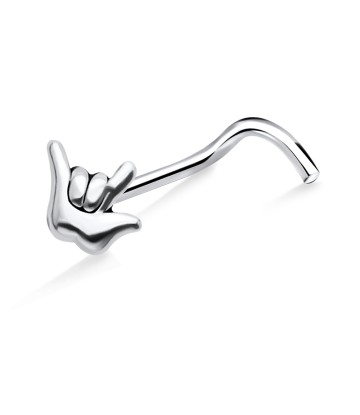 Rock Symbol Shaped Silver Curved Nose Stud NSKB-788